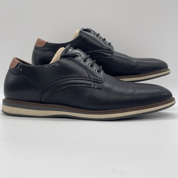 Bruno Marc Mens 10.5 Shoes Oxford Black Stylish Lace Up EUC Brown Trim Preppy - Picture 2 of 10